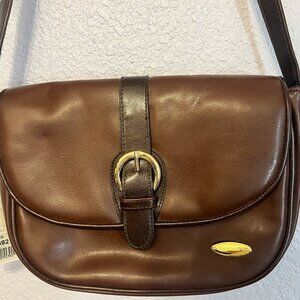NEW Liz Claiborne Brown Faux Leather Shoulder Bag Adjustable Strap Snap Closure